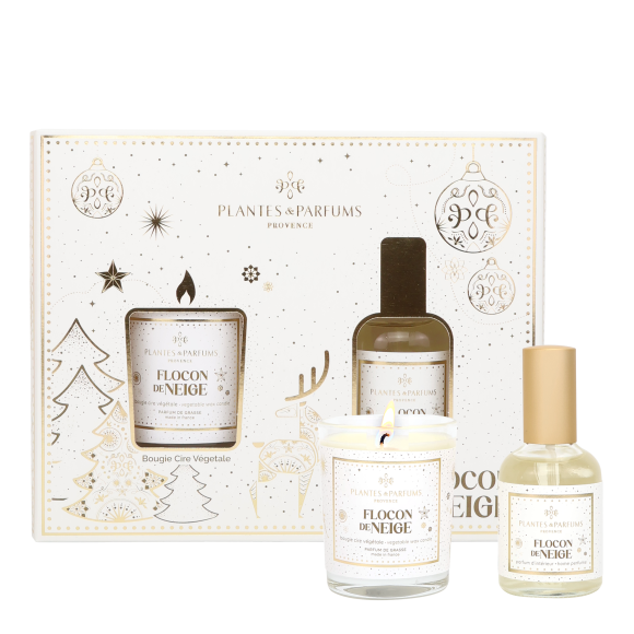 Geschenkset Kerze 75g und Raumduft 50ml - Schneeflöckchen