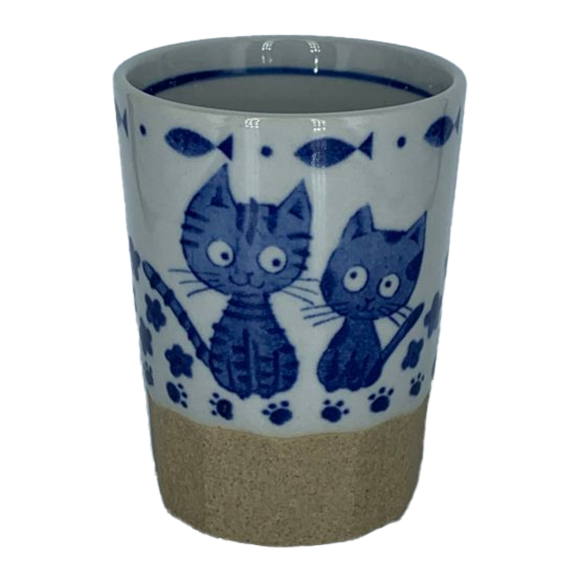 Set mit 2 Japanischen Tassen Katzen Blau/Weiss