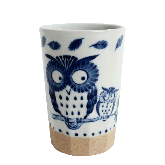 Set mit 2 Japanischen Tassen Eulen Blau/Weiss
