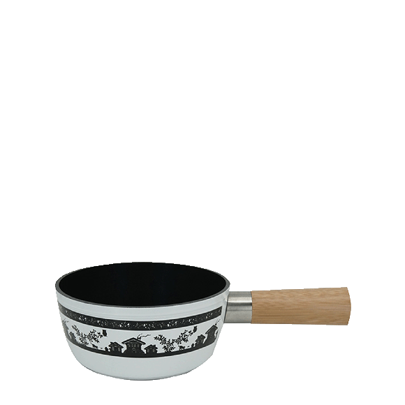 Käsefondue-Caquelon Scherenschnitt Chalet weiss-schwarz ø16.5cm