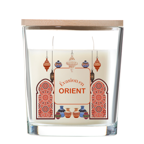 Bougie parfumée 190g - verre ovale avec couvercle bambou - 2 mèches