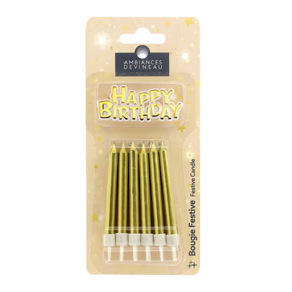 Bougies anniversaire avec plaque "Happy Birthday"