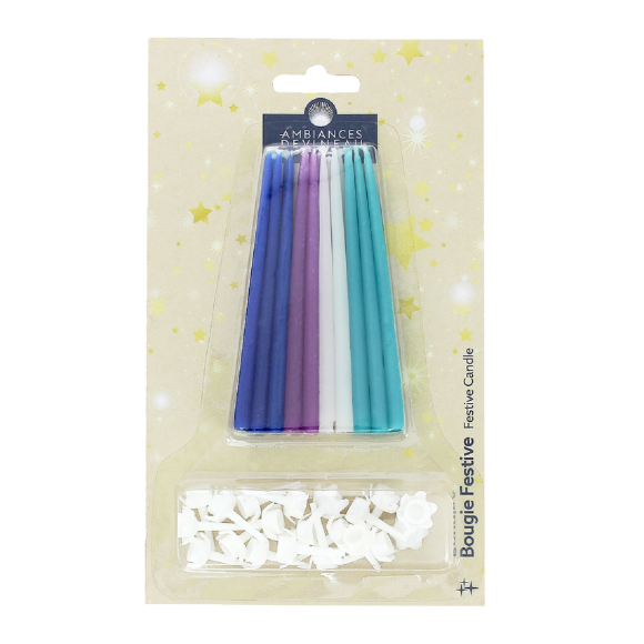 Bougies anniversaire 20 pièces (bleu, violet, blanc, turquoise)