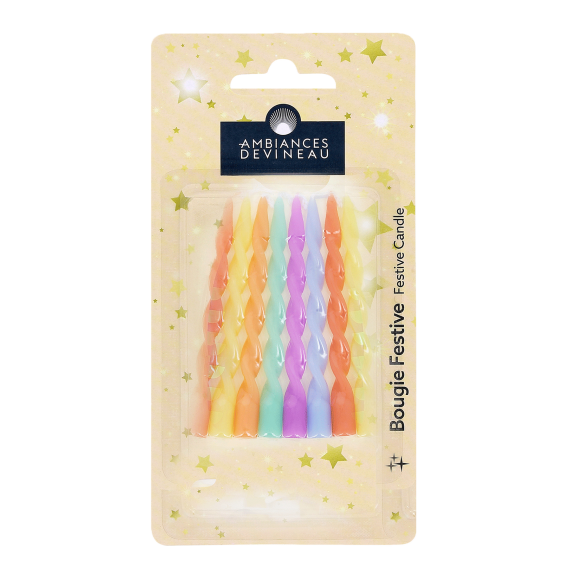 Bougies anniversaire Twistées 8 pièces couleur pastel