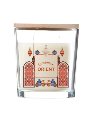 Bougie parfumée 190g - verre ovale avec couvercle bambou - 2 mèches