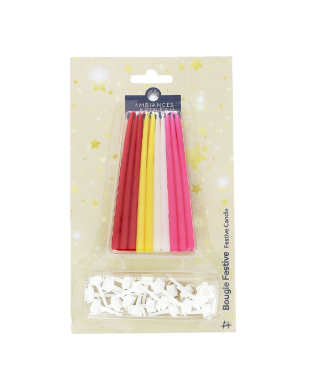 Bougies anniversaire 20 pièces assorties (rouge, jaune, blanc, rose)