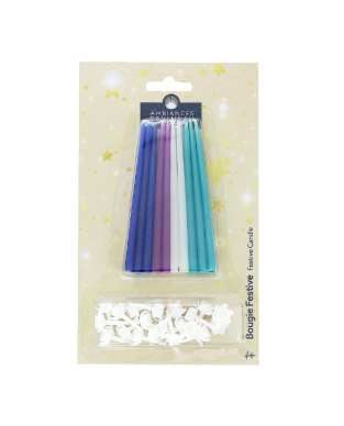 Bougies anniversaire 20 pièces (bleu, violet, blanc, turquoise)
