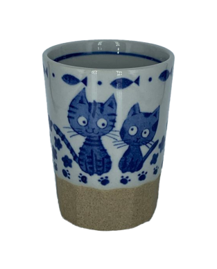 Set mit 2 Japanischen Tassen Katzen Blau/Weiss