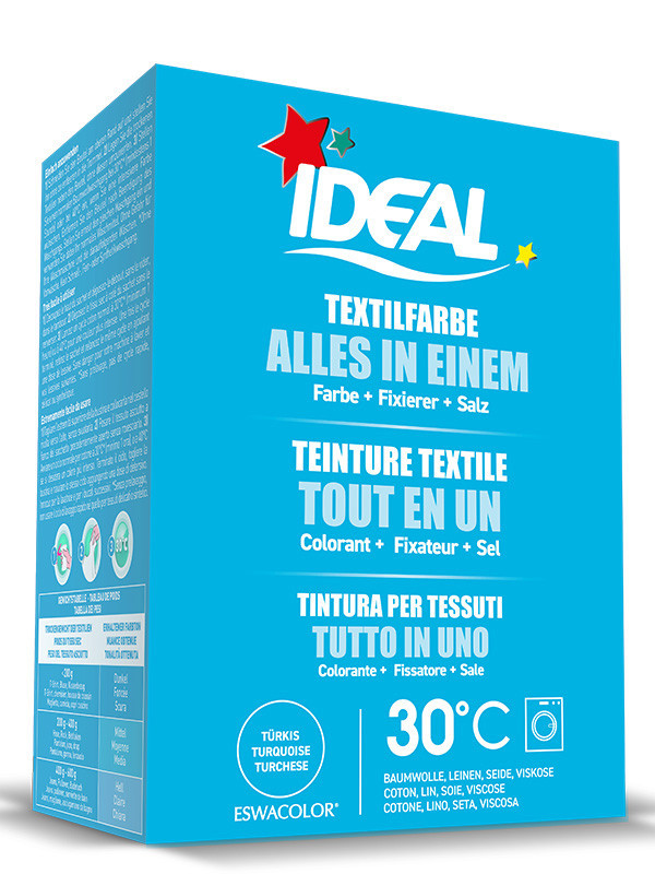 Teinture textile TURQUOISE Tout en 1 230g, Ideal / Eswacolor