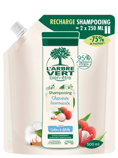 Recharge Shampooing écologique pour cheveux normaux 500ml | L'ARBRE VERT