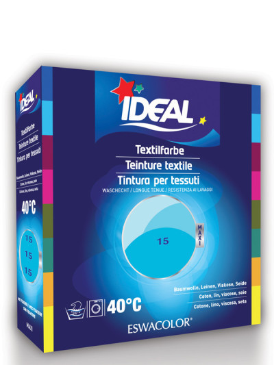 Textilfarbe TÜRKIS für Baumwolle, Leinen, Viskose, Seide Maxi 15 | IDEAL / ESWACOLOR