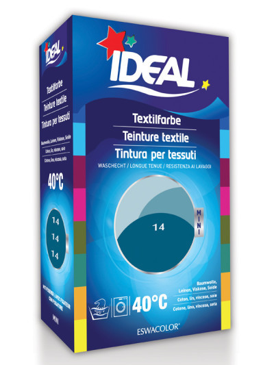 Teinture textile BLEU PETROLE pour coton, lin, viscose, soie Mini 14 | IDEAL / ESWACOLOR