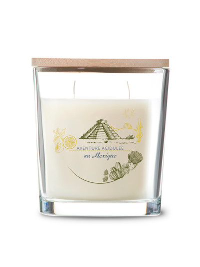 Bougie verre ovale avec couvercle bambou 30h Verveine Citron du Mexique | AMBIANCES DEVINEAU