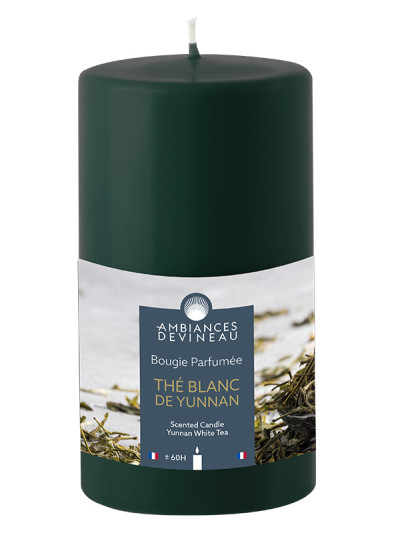 Bougie parfumée cylindrique Verte 60h Thé Blanc du Yunnan | AMBIANCES DEVINEAU