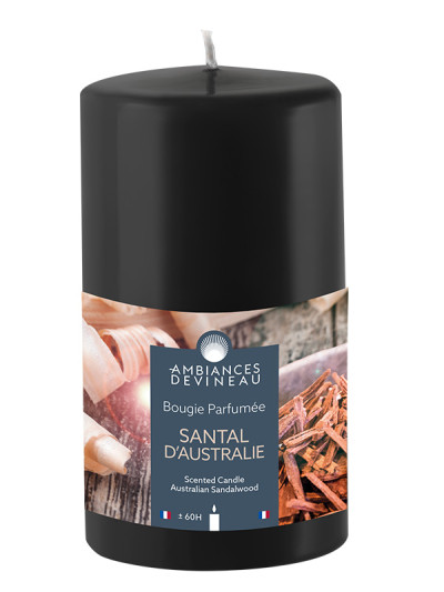 Bougie parfumée cylindrique Noire 60h Santal d'Australie | AMBIANCES DEVINEAU